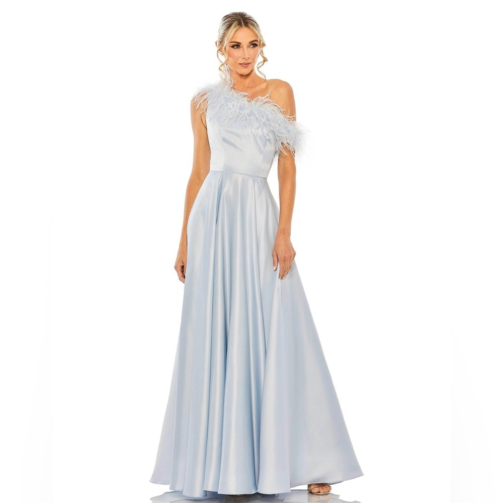 Mac Duggal One-Shoulder Feather Gown